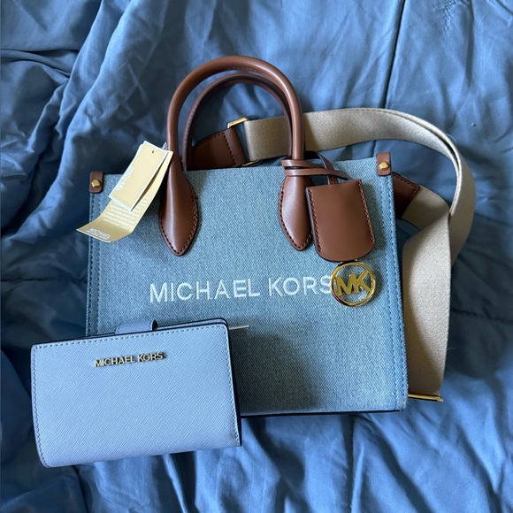 Michael Kors Handbags - Michael Kors Denim Blue and Tan Crossbody